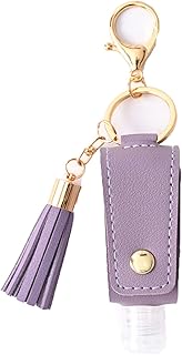HSYHERE Multifunction Portable Empty Travel Bottle Keychain Hand Sanitizer Bottle Keychain, PU Leather Tassel Key Chains Car Key Ring +Refillable Containers for Toiletry Shampoo Lotion Soap -Purple