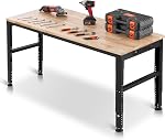 VEVOR Courbe de travail réglable, 2000 Capacité, 48 x 20-inch Banc de travail lourd avec 28,5-38,3 pouces Réglage de la hauteur, Garage Workbench avec sorties d'alimentation, adapté pour le bureau, garage, atelier