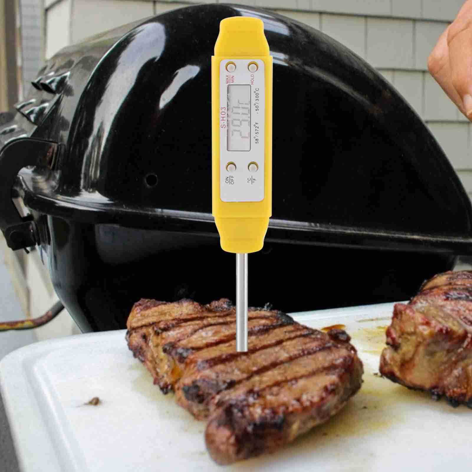 Jwthee Digital Meat Thermometer for Grilling,Digital Instant Read Meat Thermometer with Kitchen Cooking BBQ Meat Probe Kitchen Food LCD Thermometer (Yellow)