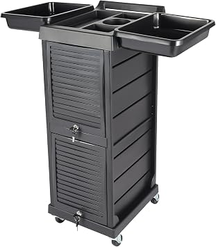 Salon Trolley Cart with Wheels, 7-Tier Lockable Salon Cart, Black PP & PVC Salons Trolley for Hair Stylists, Spas & Beauty Salons