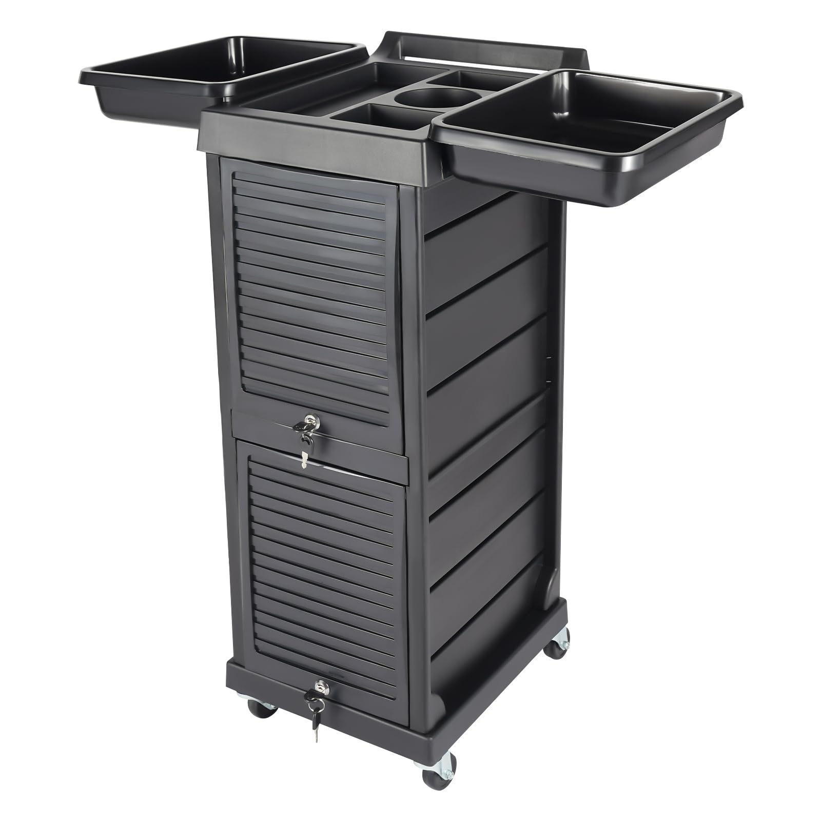 Carrello a rotelle a 7 livelli per parrucchiere, carrello cosmetico con scomparti chiudibili e ruote in PVC, nero, ideale per salone, salone di bellezza e casa