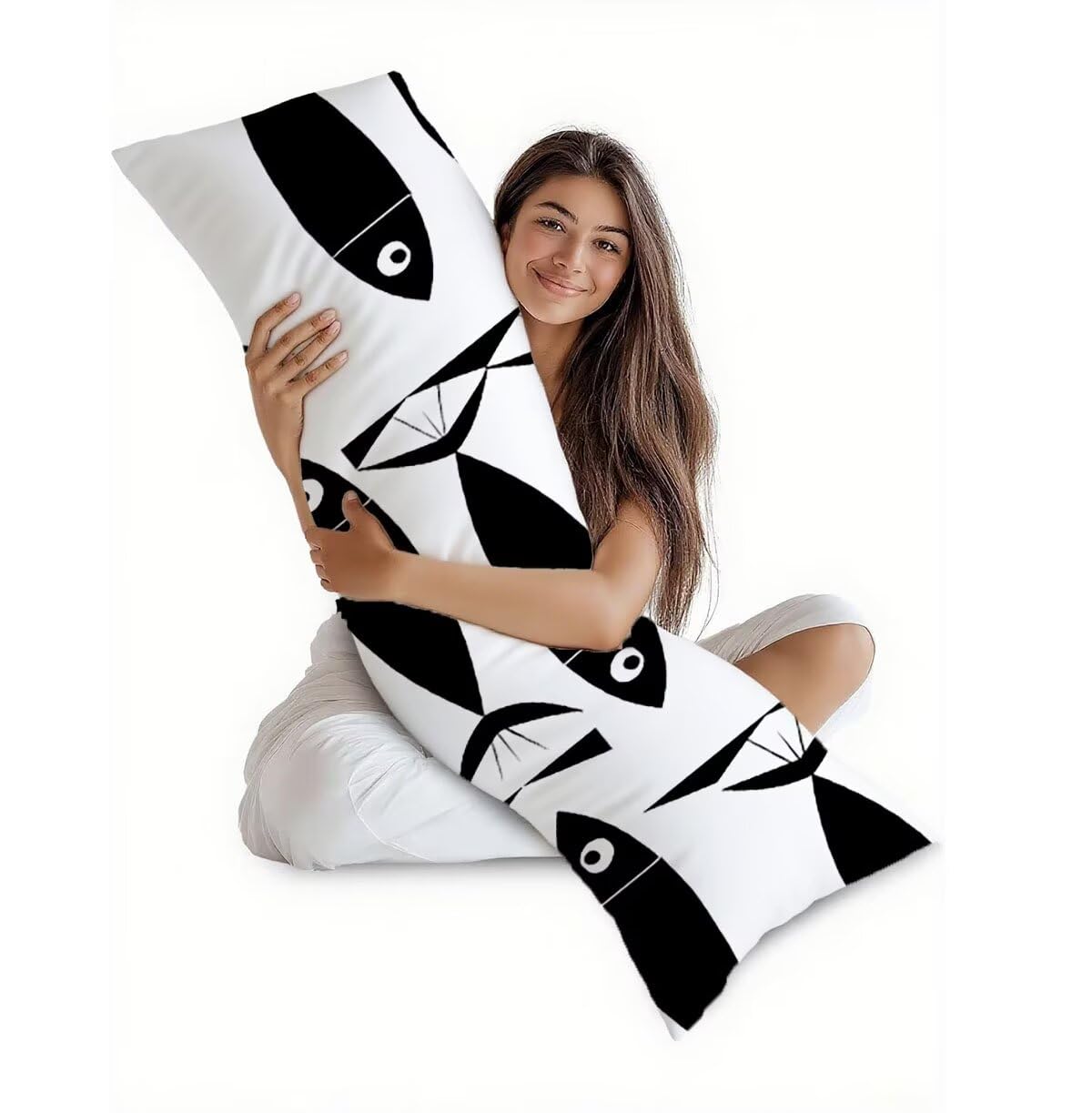 Poduszka do spania na boku, czarna, poszewka na poduszkę 60 x 180 cm, poduszka ciążowa, len, oddychająca i miękka, do dekoracji salonu, na sofę, poszewka na poduszkę, prezent dla kobiet T-8679
