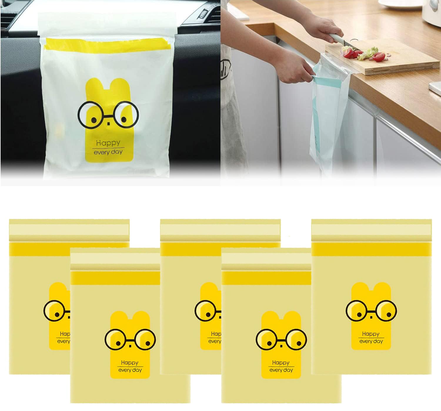 VIHAX Portable Car Trash Bags | Stick-On Disposable Vomit Bags | Waterproof & Leakproof | Durable Garbage Bags for Travel | Kids, Kitchen, Office, Bedroom (Yellow, 25cm x 31cm)-image-29