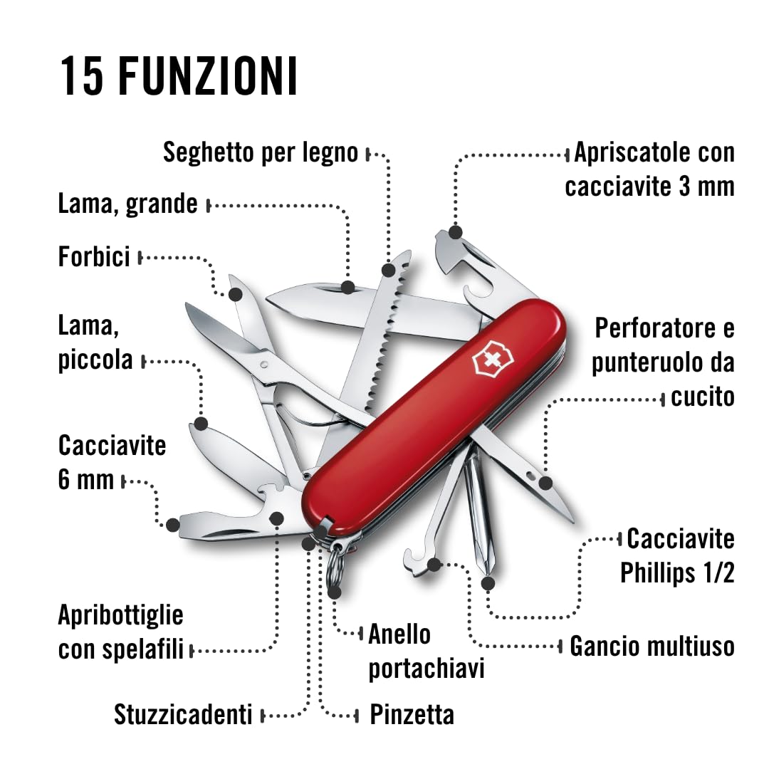 Victorinox Fieldmaster, coltellino svizzero (15 funzioni, cacciavite Phillips, lama, grande, forbici) rosso