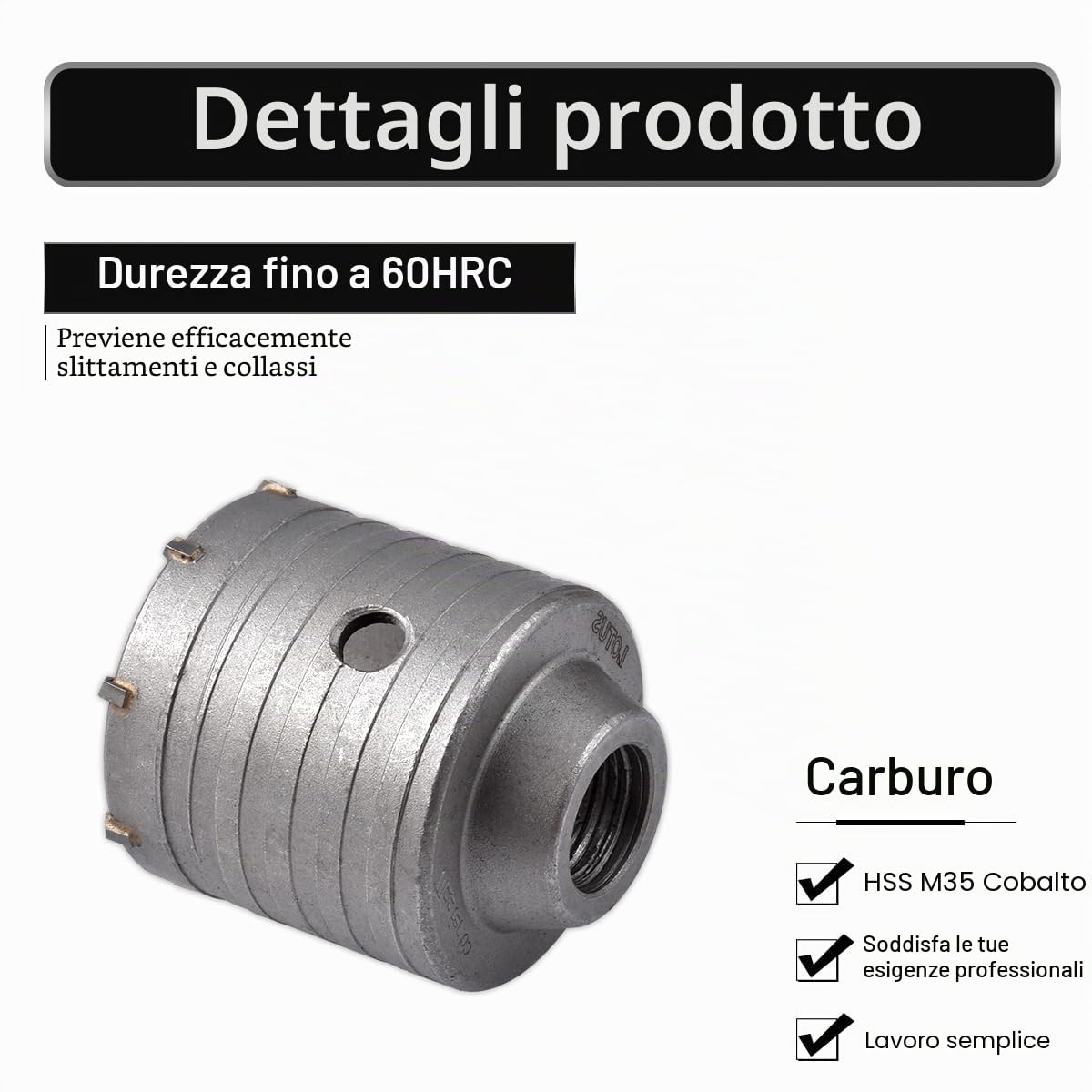 8 Pz Seghe a Tazza per Muro, Sega Fresa a Tazza Carotatrice Muro Cemento + 200mm Asta di Collegamento + Punta Centrale + Vite di Posizionamento - 30mm, 35mm, 40mm, 45mm, 50mm, 55mm, 60mm, 65mm