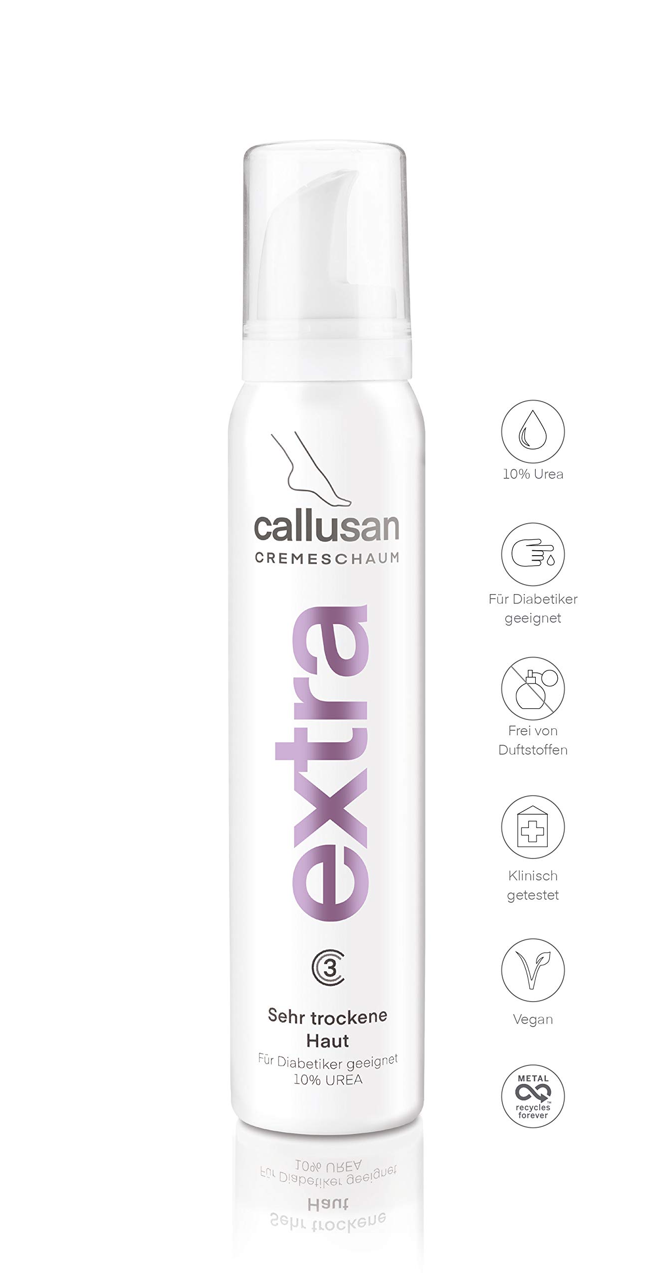 Callusan Extra Cremeschaum für sehr trockene, rissige Haut, 10% Urea, Stearinsäure, feuchtigkeitsspendend, frei von Duft- und Farbstoffen - 300 ml