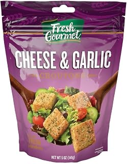 Fresh Gourmet Cheese & Garlic Premium Croutons 5oz Pack of 6 - Restaurant-Style Crunchy Salad Toppers