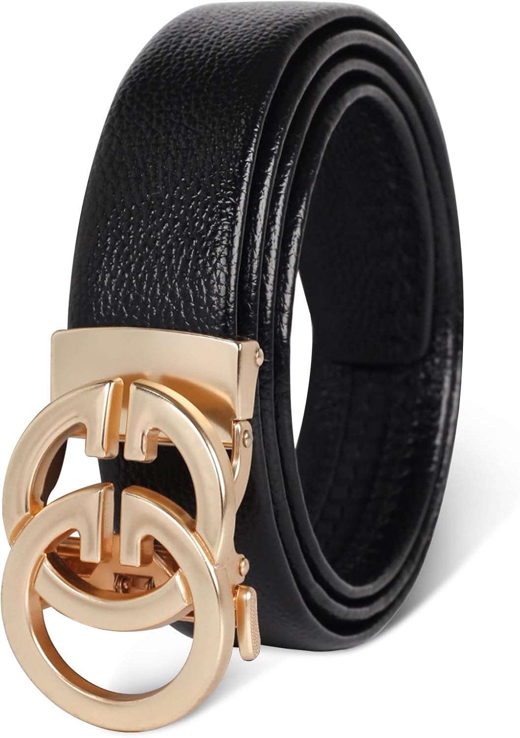 Product image of Men&Womens Leather Dress Belt Business Automatic Buckle Belt Color-Black Silver Gold