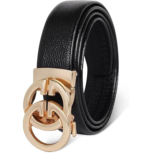 Men&Womens Leather Dress Belt Business Automatic Buckle Belt Color-Black Silver Gold
