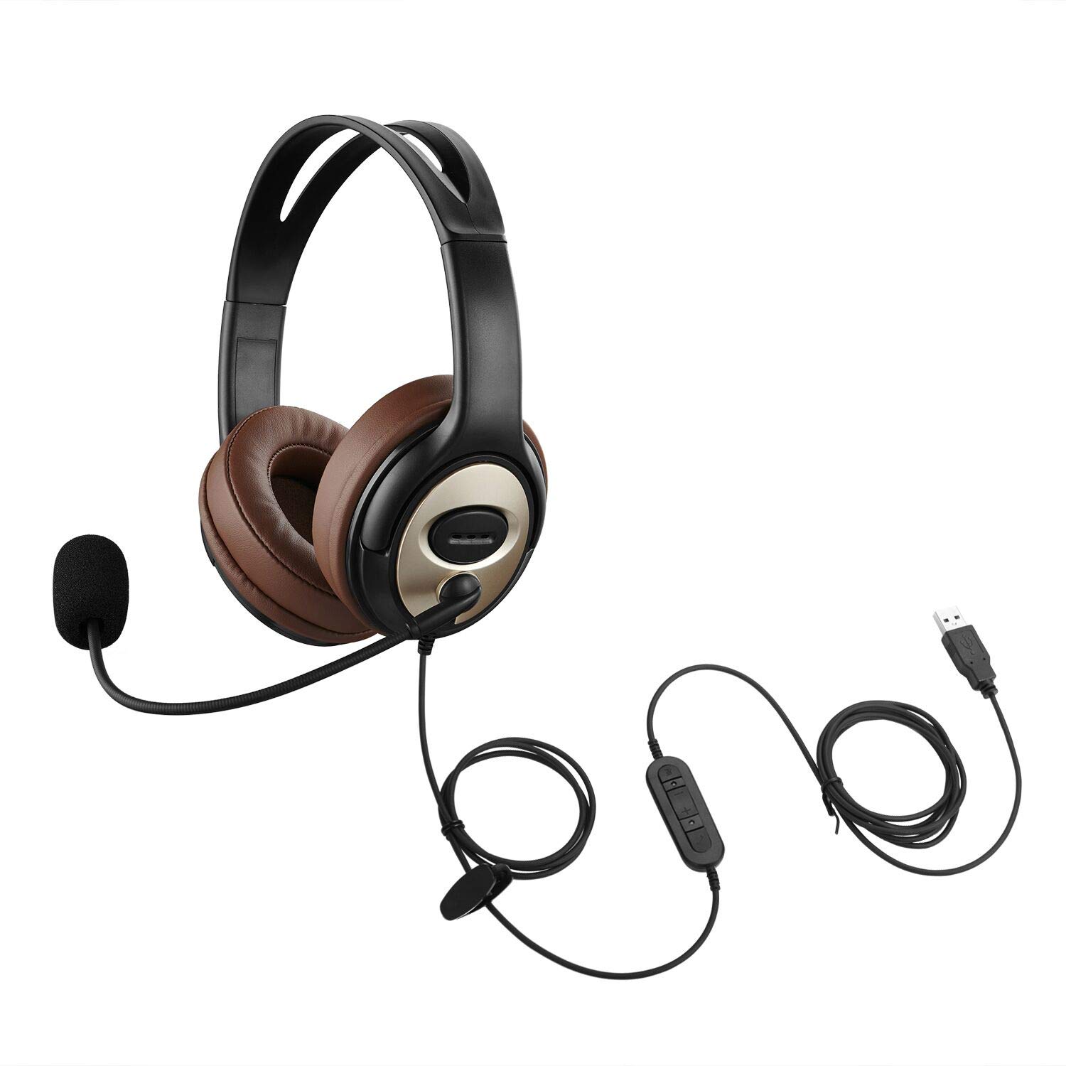 emaiker USB Headset with Microphone for PC Laptop w Mic Mute Volume Controller for Dragon Voice Recognition Dictation Wired PC Headphone for School Kids Office Skype Chat Zoom Conference Calls Gaming