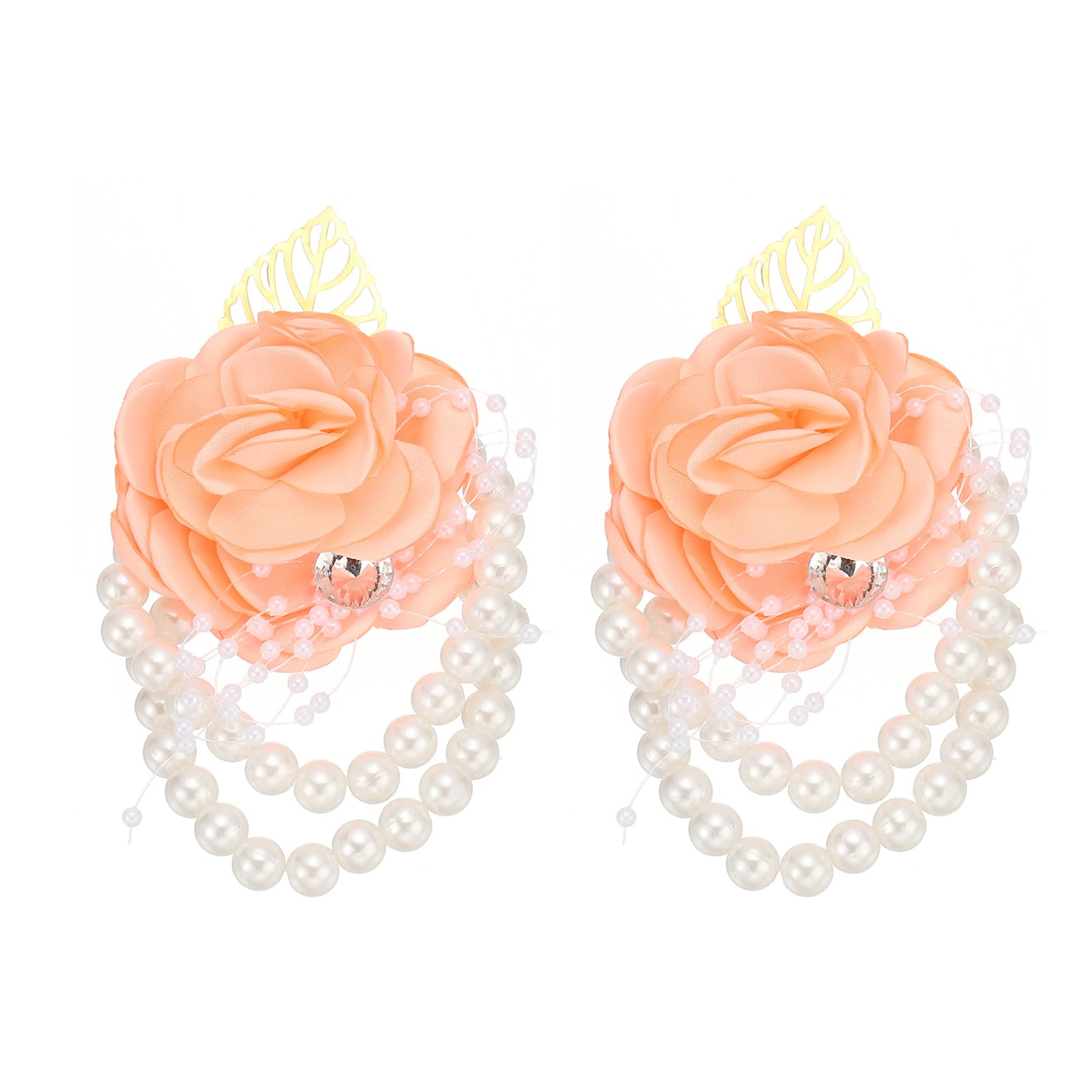 PATIKIL Rose Bridesmaid Wrist Flower, 2 Pack Artificial Rose Flower Wrist Corsage Bride Wrist Corsage for Wedding Party Ceremony Orange