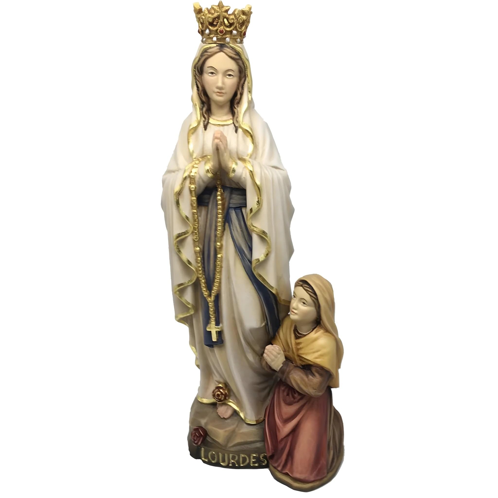 Lourdes' Lady with Crown, Bernadette in Wood