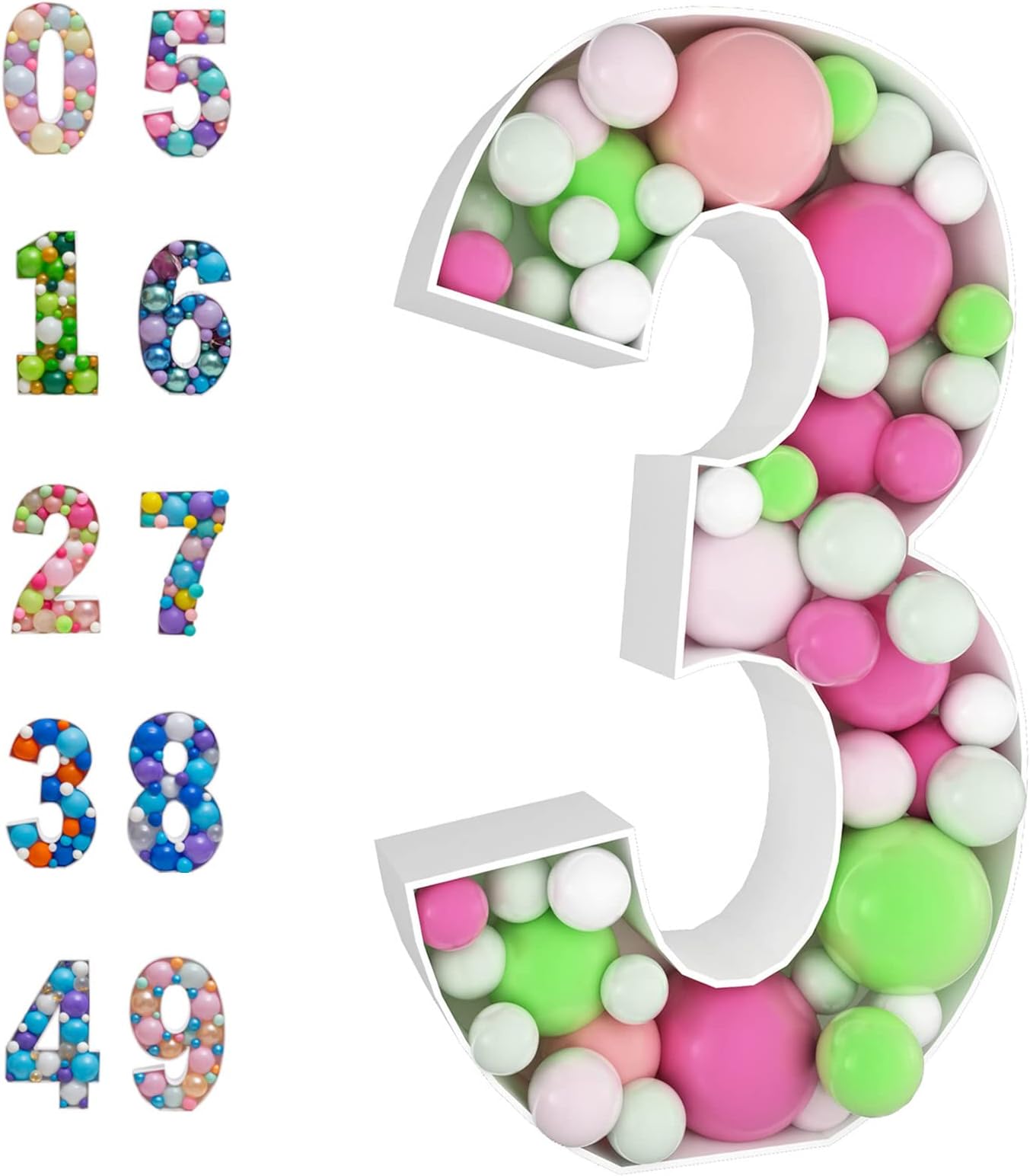 3FT Mosaic Balloon Frame Number 3 Light Up Numbers Pre-Cut Kit Thick Foam Board for Birthday Decoration…