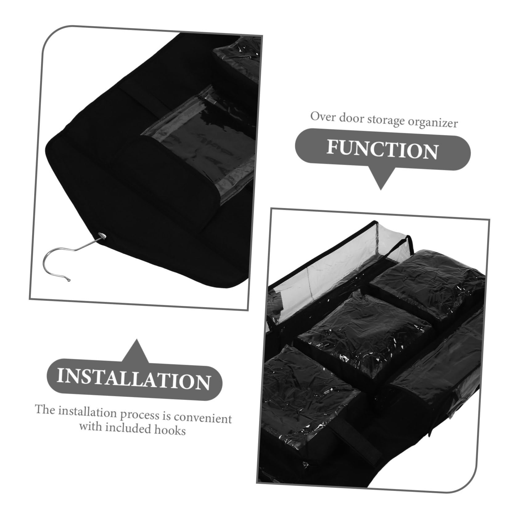 Hängender Geschenkpapier Organizer mit Haken, Schwarz, Polyester | Tür oder Schrank, Langlebige Kunststoff Details, Schlankes Minimalistisches Design