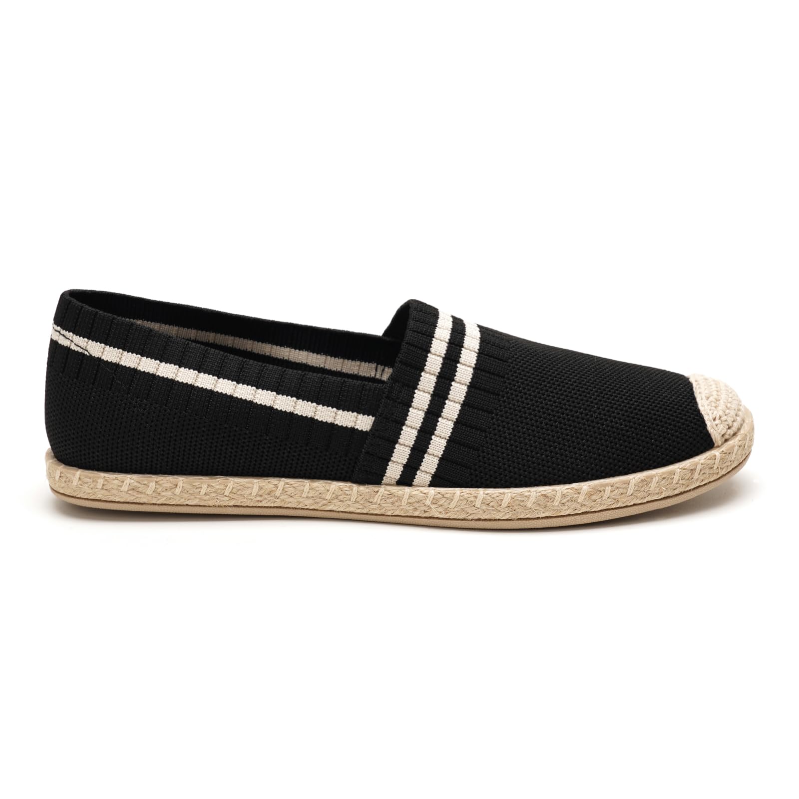GLAMORA Alpargatas Planas Mujer Punto Transpirable Slip On, Zapatos Verano Ligeros Cómodos con Suela Esparto Antideslizante, Calzado Casual Flexible Ligero Ajuste Fácil