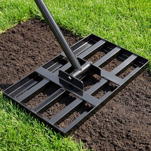 Tegarbed Lawn Leveling Rake 17x10 inch, Heavy Duty Ground Leveler for Soil, Sand, Effortless Smooth...
