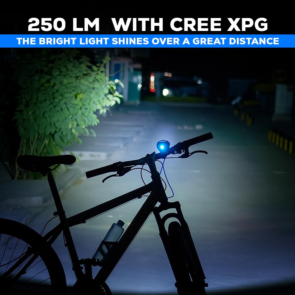 Image of ALYV Rechargeable Bicycle Light with Horn & LED Tail Light | USB Powered Front & Rear Cycle Light Combo | Multiple Light Modes | Universal Mount