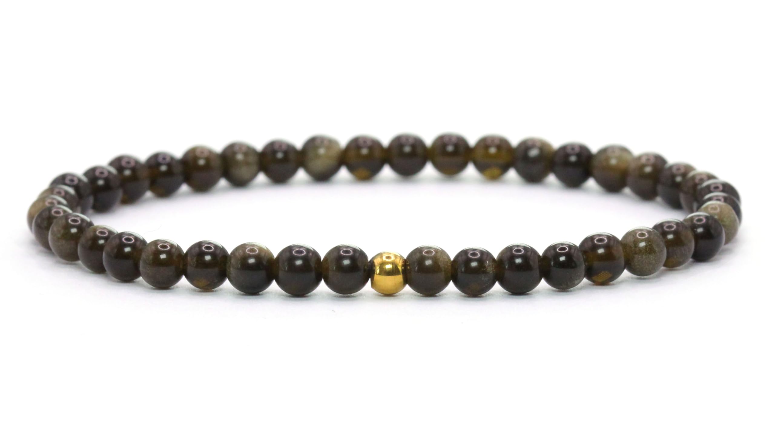 LAKADA Echtes Goldobsidian Edelstein Armband mit 4mm Perlen - verschiedene Längen - Heilstein Schutzstein Talisman Glücksbringer Geschenk (Goldobs., 22CM)