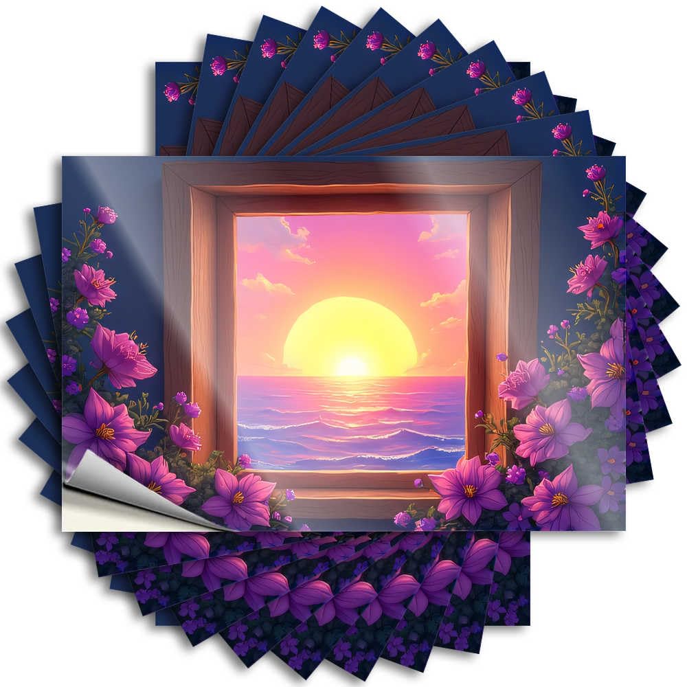Sunset Serenity Through The Window Decal Summer | Tall Helmet Removable Decal Pack(8X12CM)
