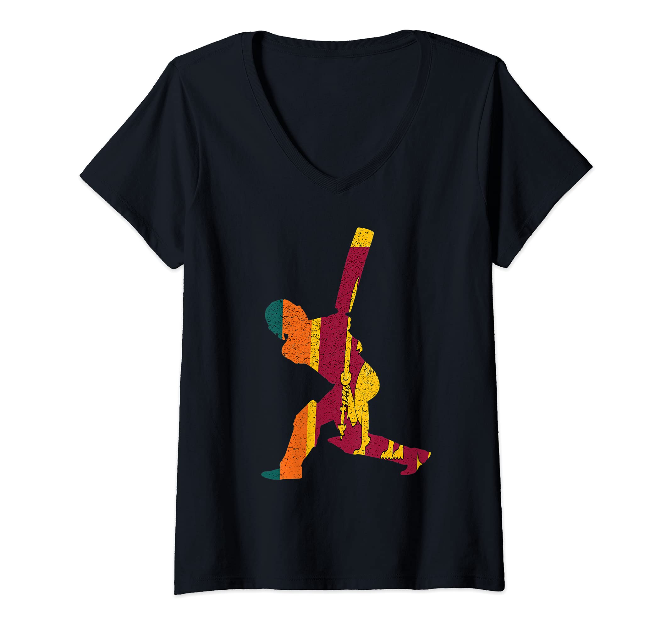 Womens Sri Lanka Cricket Batsman Batting International Fan Tee V-Neck T-Shirt, Black