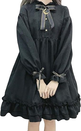 Amazon Co Jp Baluote レディース ワンピース 長袖 ロングワンピース 秋 シンブル ゆったり 無地 韓国風 可愛 ワンピース 体型カバー スカートブラック 服 ファッション小物