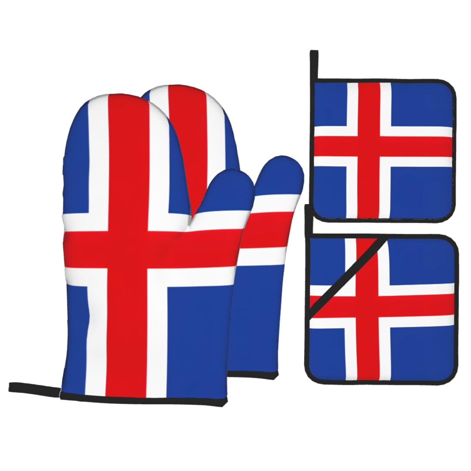 Flag of Iceland Print Oven Microwaving Waterproof Kitchen Gloves for Baking Grilling Holiday Cooking