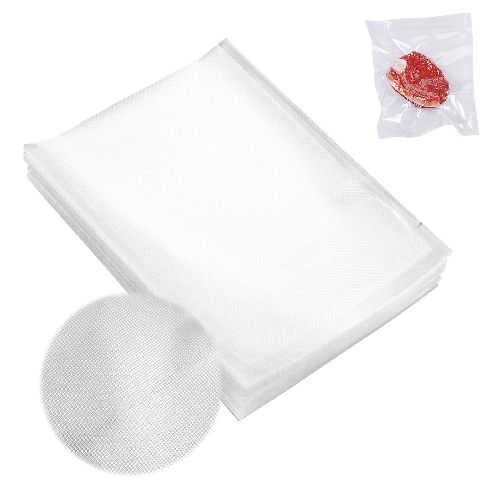 150Pcs Precut Vacuum Sealer Bags, 20 x 15 cm Thickened Sealer Bags for Food Storage Sous Vide Cooking, Poly Plastic Heat Packaging Bag, Vacuum Food Grade Embossed Bag for Tea, Cookie, Meat, Vegetable