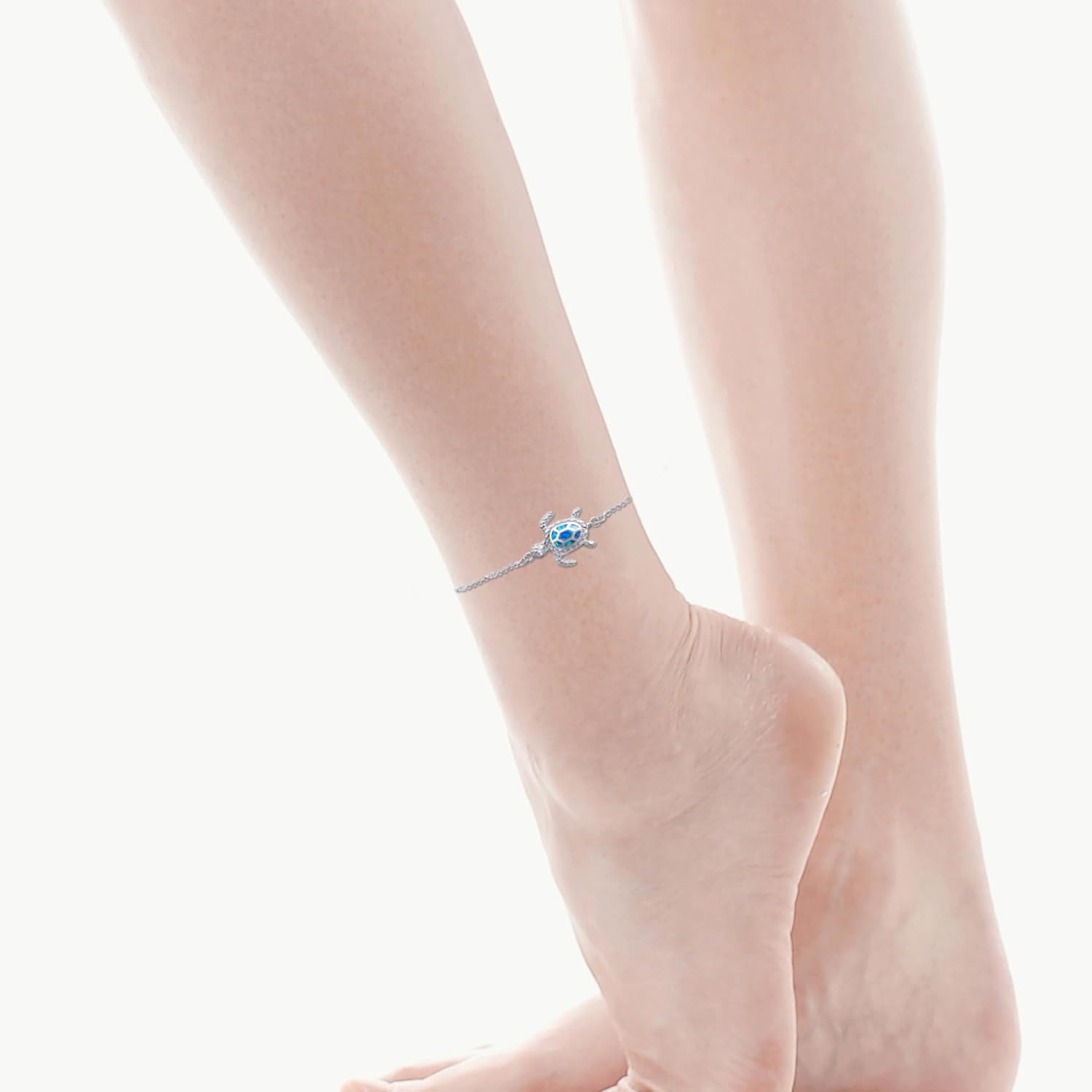 Blue Opal Sea Turtle Ankle Sterling Silver Anklet Fine Jewelry for Women Gifts 4 Level Adjustable Anklet (Large Bracelet) - Image 7