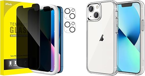 JETech Protector de pantalla de privacidad para iPhone 13 de 6.1 pulgadas con protector de lente de cámara y funda antigolpes