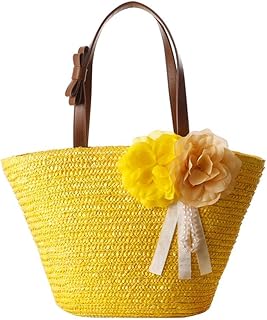 Daaimi - Borsa in paglia stile rustico con fiori decorati, multicolore