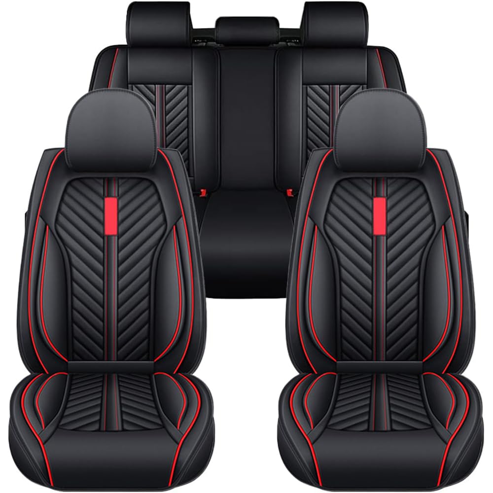 Housse Siege Voiture pour Fiat 500X Trekking 2000-2026 | Cuir PU, Imperméable, Respirant，Universel, Airbags Amis，Remplissage Épaissi, Sobre et élégant(Black red)