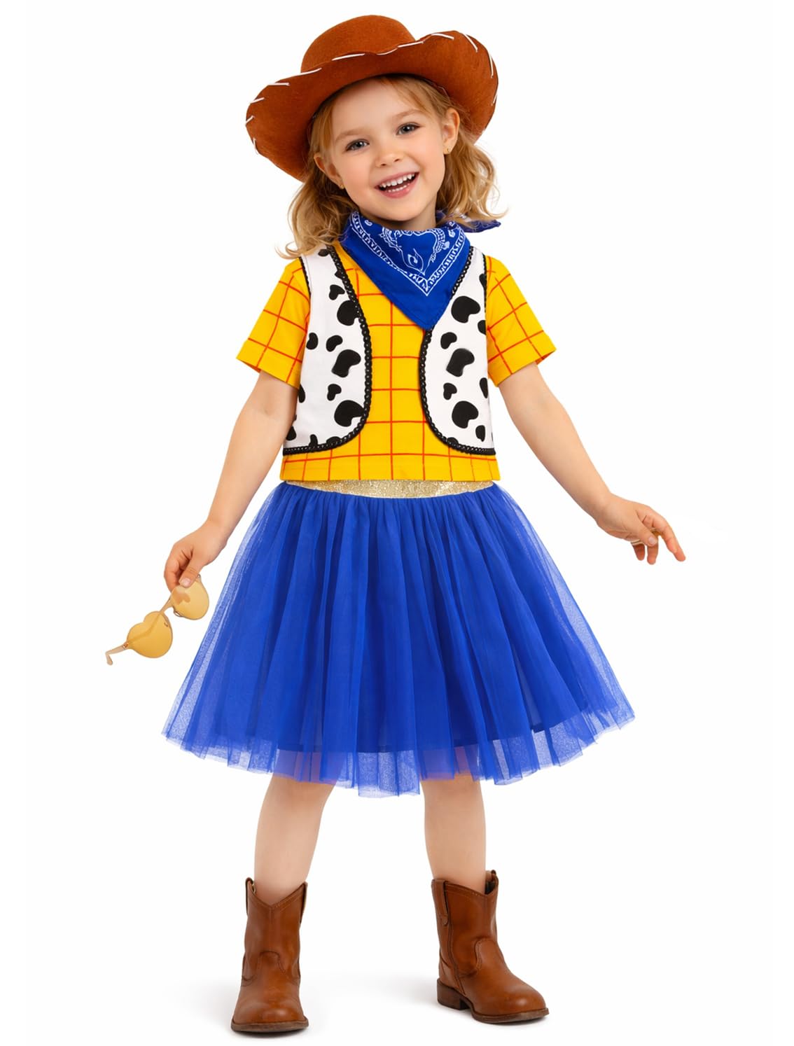 Princess Tiana Costume for Girls Green Frog Fairy Fancy Dress Halloween Birthday Party Outfits Clothes Cowgirl-blue 7 years