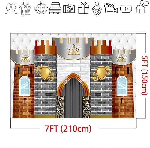 Miniatura 5 de Mocsicka Telón de fondo de castillo medieval de 7 x 5 pies, decoración de caballero real, fondo de pared de castillo, suministros para fiestas