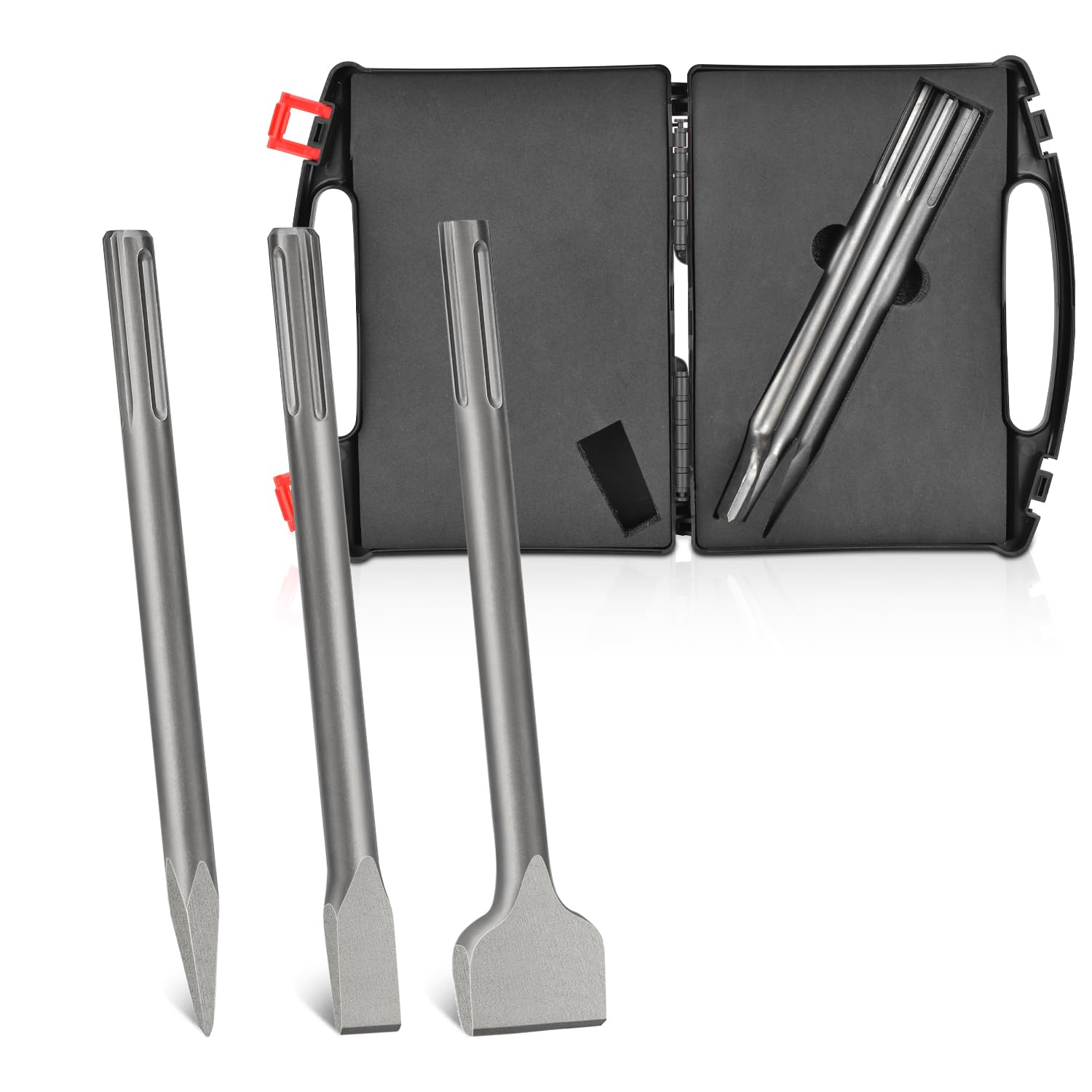Coffret 3 Burins SDS Max 300mm avec Mallette - Burin Pointe 18mm, Plat 25mm, Large 75mm - Acier 40CR pour Marteau-Piqueur, Rénovation
