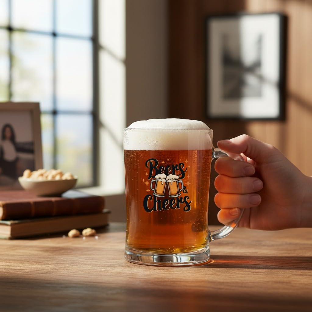 ODİ HOME 2 Adet Büyük Boy Renkli Baskılı Cam Bira Bardağı Beer Glass Mug 600 ml