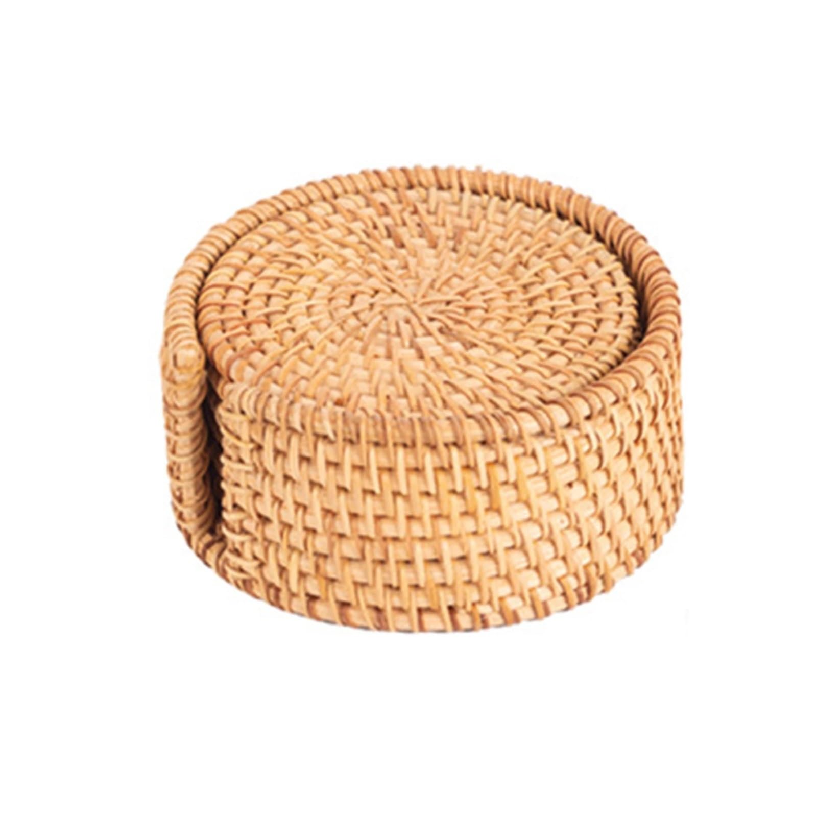 6 Pcs Coasters Set Round Tableware Placemat Dish Tea Cup Mat Rattan Weave For Home Wedding Birthday Party Decoration 8-20cm For Drinks Home(8cm)
