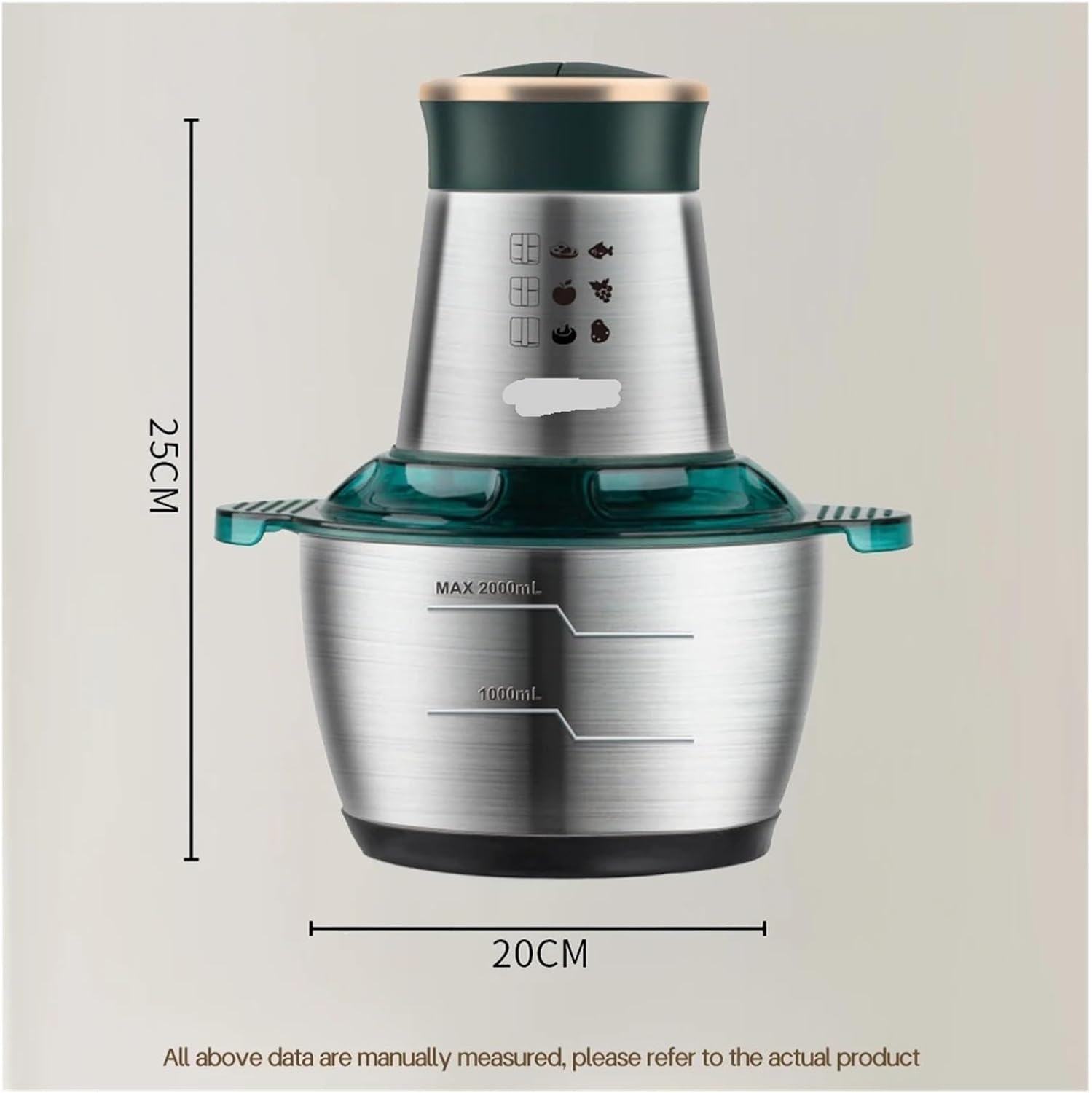 Stainless Steel Meat Grinder 2 Speeds Food Processor Kitchen Slicer Egg Beater - Vegetable & Garlic Mincer