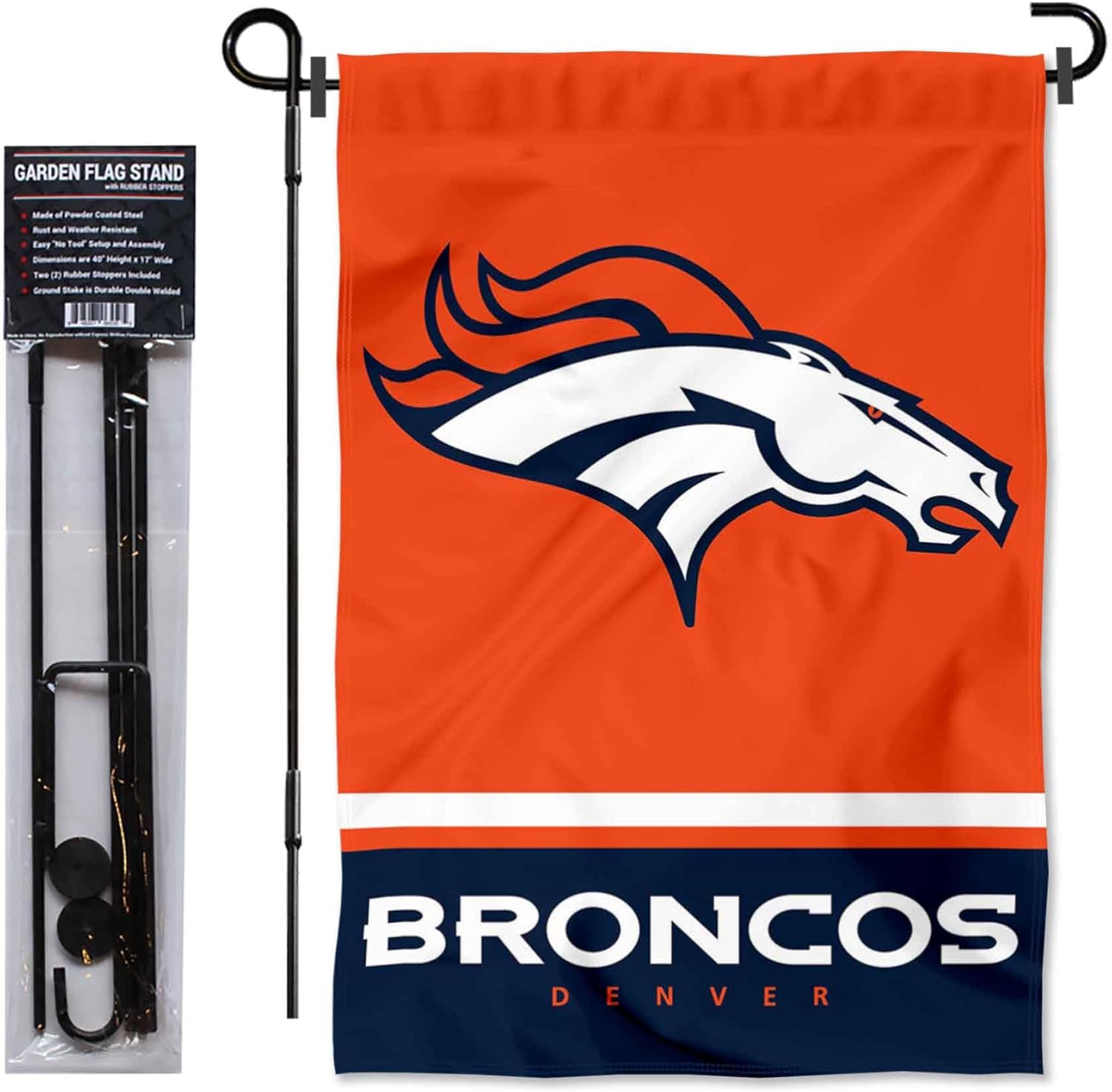 Denver Broncos Garden Flag with Stand Holder