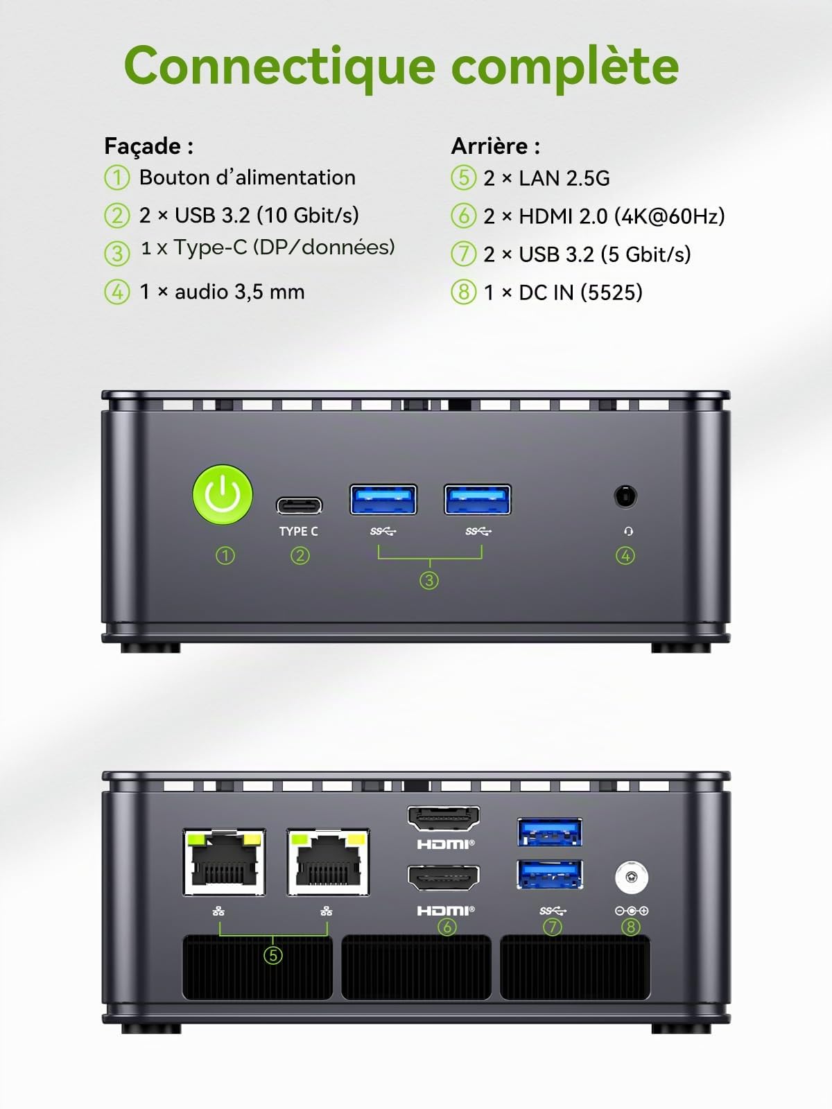 GMKtec G11 Mini PC avec AMD Ryzen Embedded R2514, 3 Ans d'assistant, 4C/8T Jusqu’à 3,7 GHz (Beats 4300U), 16Go DDR4 256Go SSD PCIe 3.0, Dual LAN 2,5G/WiFi6E/Triple écran 4K, pour Bureau/NAS/routeur