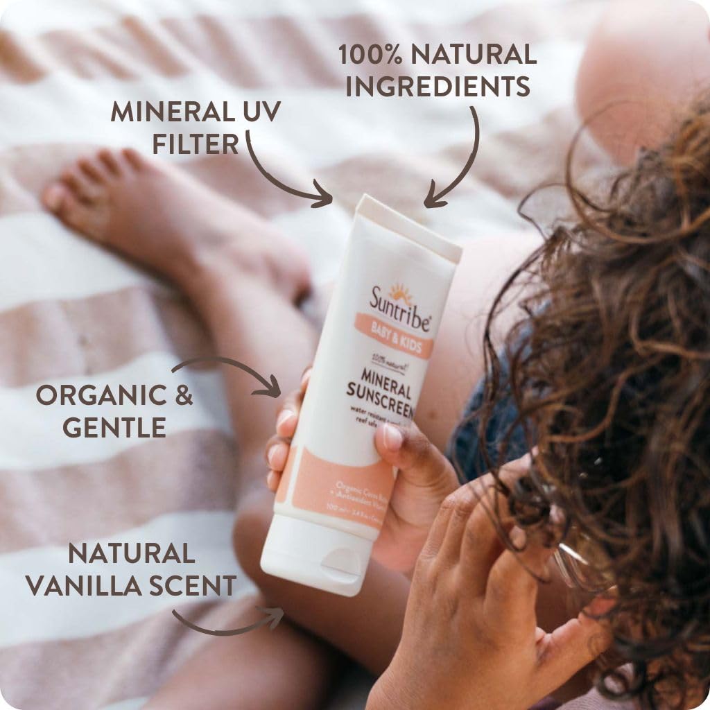 Crema Solare Naturale Minerale Neonati & Bambini FPS 30 Suntribe - 100 ml, Biologica, Senza Profumo - 100% Naturale, Resistente all'Acqua - "Migliore Crema Solare Minerale" (The Mum Marketplace)