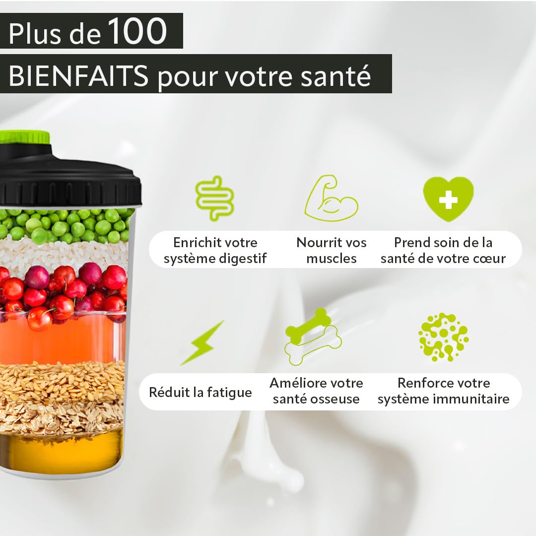 YUÏT - Substitut de repas - Shake protéiné - 35g de protéines en poudre + Probiotiques - Aliment 100% naturel - Shake diététique rassasiant - Supplément vitamines, minéraux - (Vainilla- 1kg + SHAKER)