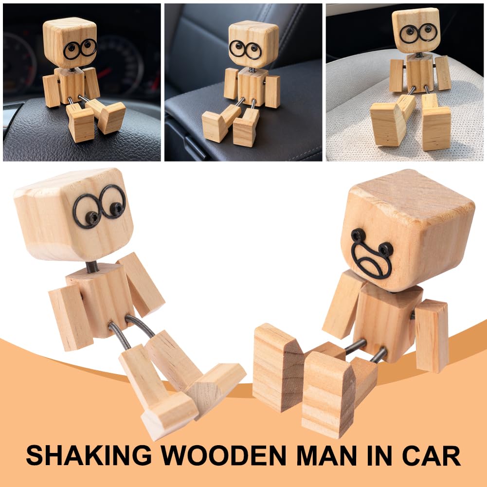 Vicloon Statuetta di un Uomo in Legno che Trema, Bambola di Legno con Piedi Tremanti Fatta a Mano con 12 Espressioni, Accessori per Cruscotto auto e Decorazioni da Scrivania, Regali per Uomo/Donna