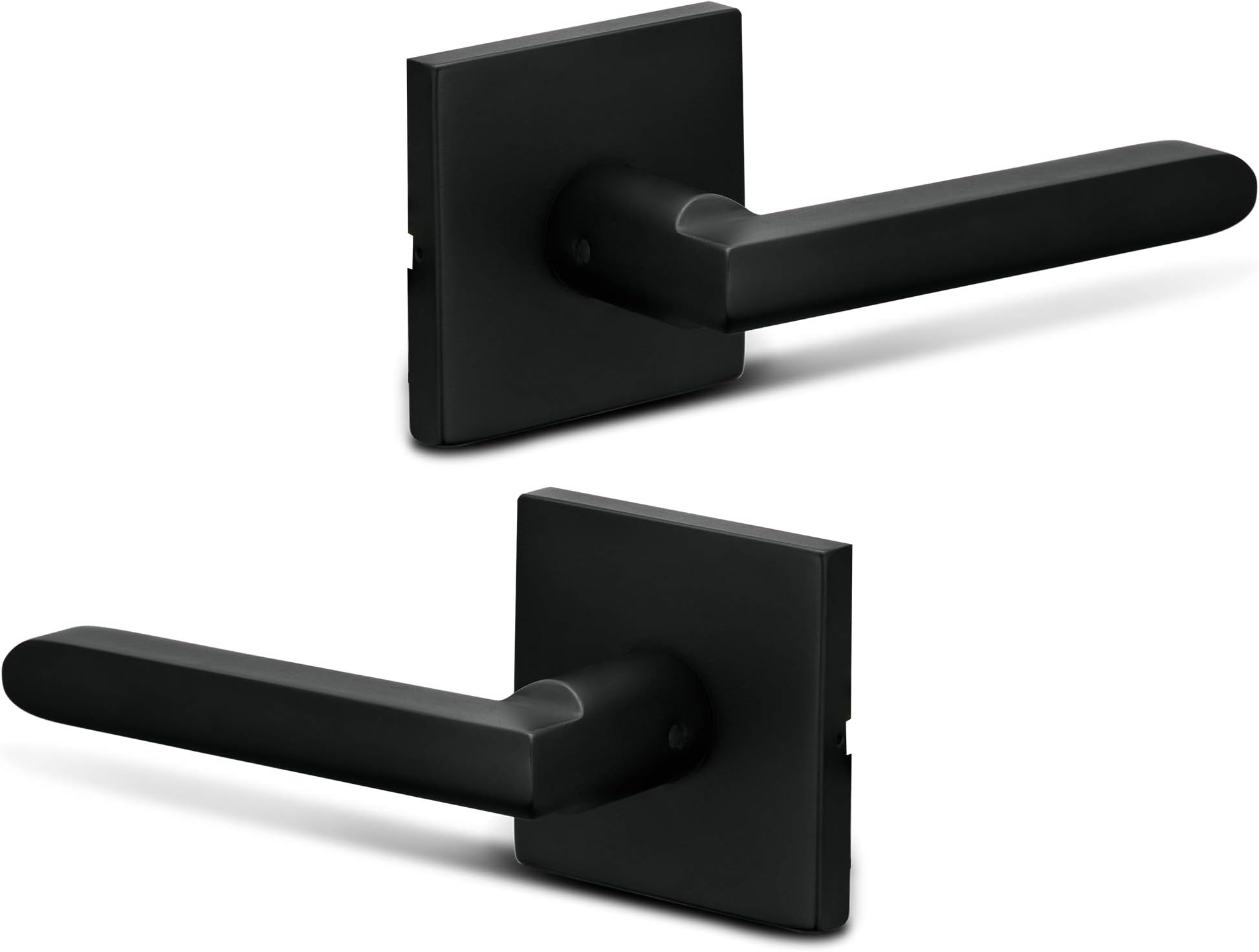 Berlin Modisch Dummy Lever Door Handle Pack of 2 Slim Square Non-Turning Single Side Pull Only Lever Set [for Closet or French Doors] Heavy Duty - Iron Iron Black Finish