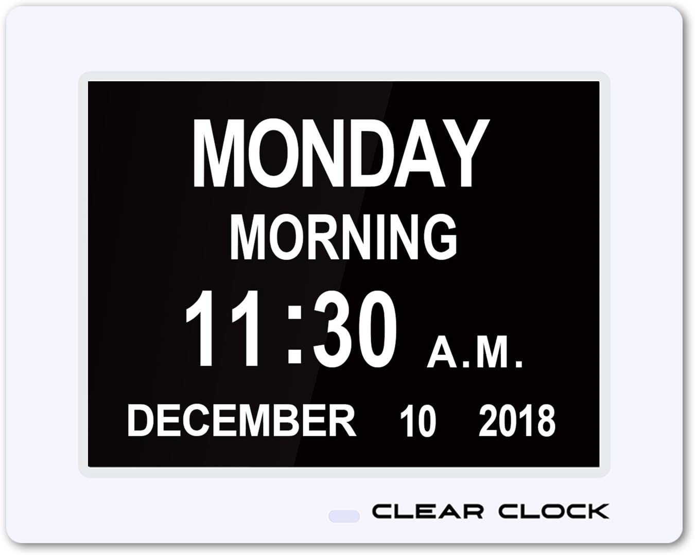 [Newest Version] Extra Large Digital Memory Loss Calendar Day Clock With Optional Day Cycle + Alarm Perfect For Seniors + Impaired Vision Dementia Clock White