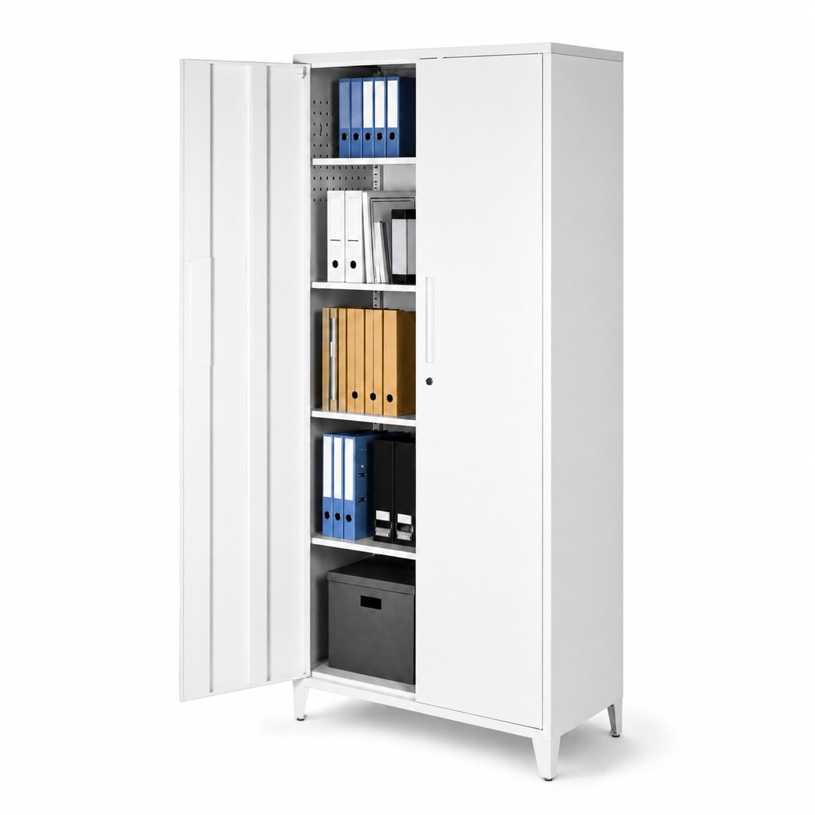 NORTHSKY Armoire de Rangement Métallique Verrouillable, Armoire à Dossiers Haute en Acier avec 2 Portes et Étagères Réglables, Armoire de Bureau/à Outils, Garage, Maison, Blanc