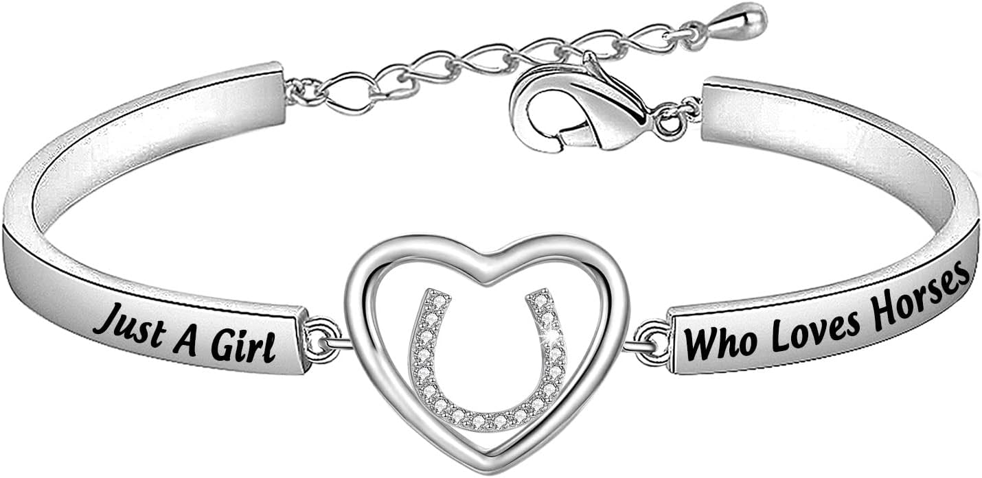 FEELMEMGirls Horse Jewelry Just A Girl Who Loves Horses Horseshoe Charm Bracelet Horse Women Riding Gift for Cowgirl Equestrian Horses