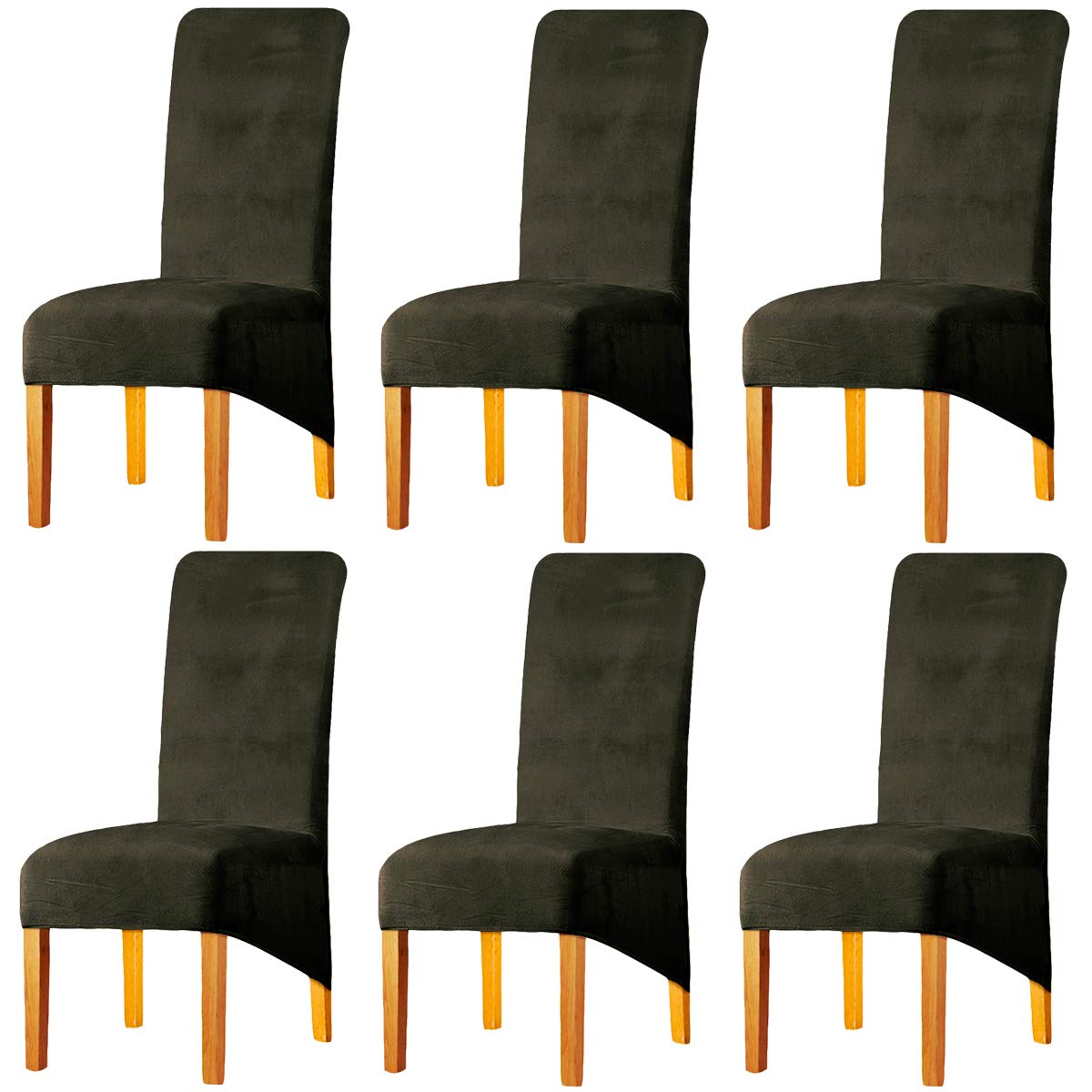 LANSHENG Stretchy Chair Covers for Dining Room Chairs,Stretch Spandex with Elastic Band Chaircover,Velvet Large Dining Chair Slipcovers for Restaurant Hotel Party Banquet (Green Gray,Set of 6(XL))