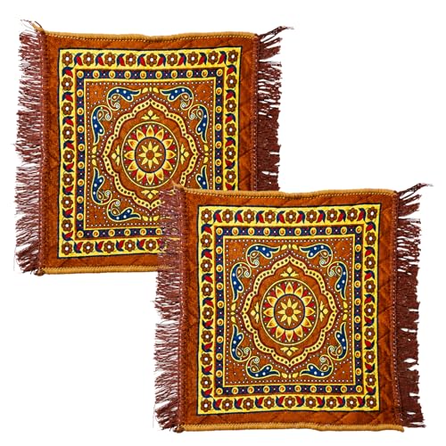 Image of BENAVJI Traditional Floral Printed Carpet Rug for Living Room | Soft Floor Mat with Decorative Tassel Border | Anti-Skid Multipurpose Area Rug for Bedroom, Hall & Home Decor Pack of 2