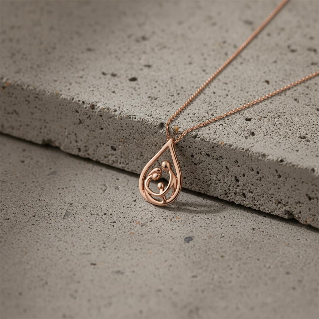 Jewelili Parent and Child Family Necklace Pendant in Sterling Silver or Rose or Yellow Gold over Silver 18" Cable Chain