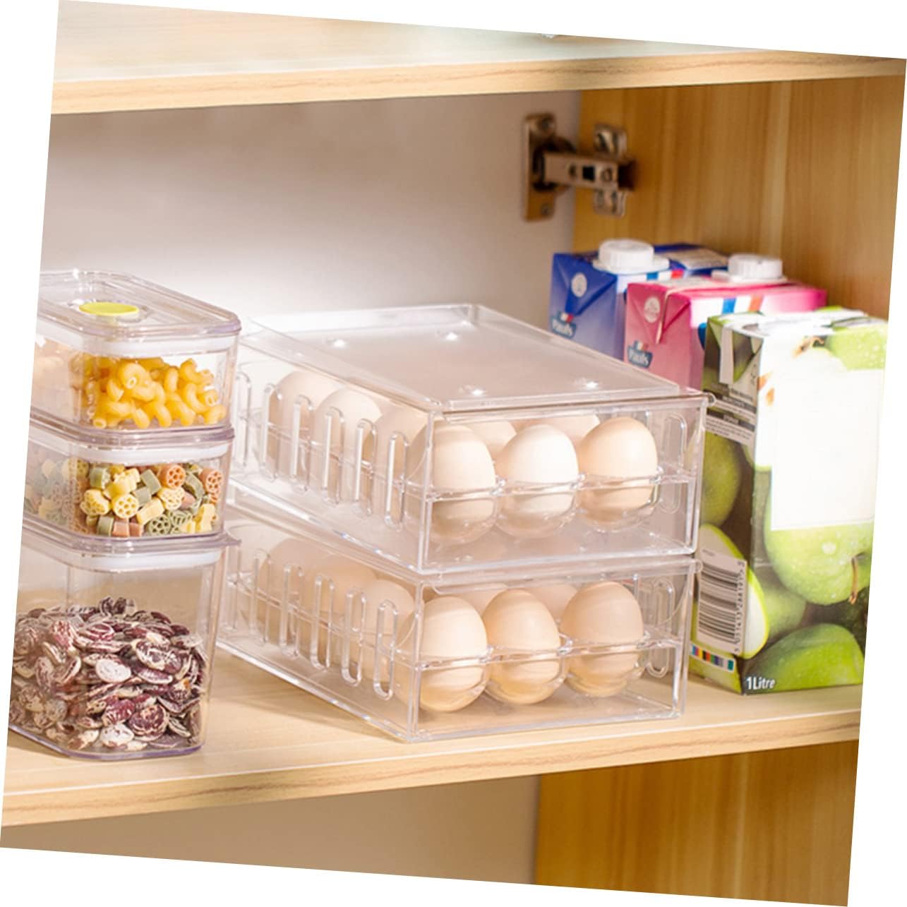 Luxshiny 1pc Refrigerator Organizer Ventilation Bars Stackable Storage Container Capacity Holder for Fridge Drawer and Breathable Design for Fresh